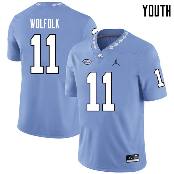 Jordan Brand Youth #11 Myles Wolfolk North Carolina Tar Heels College Football Jerseys Sale-Carolina